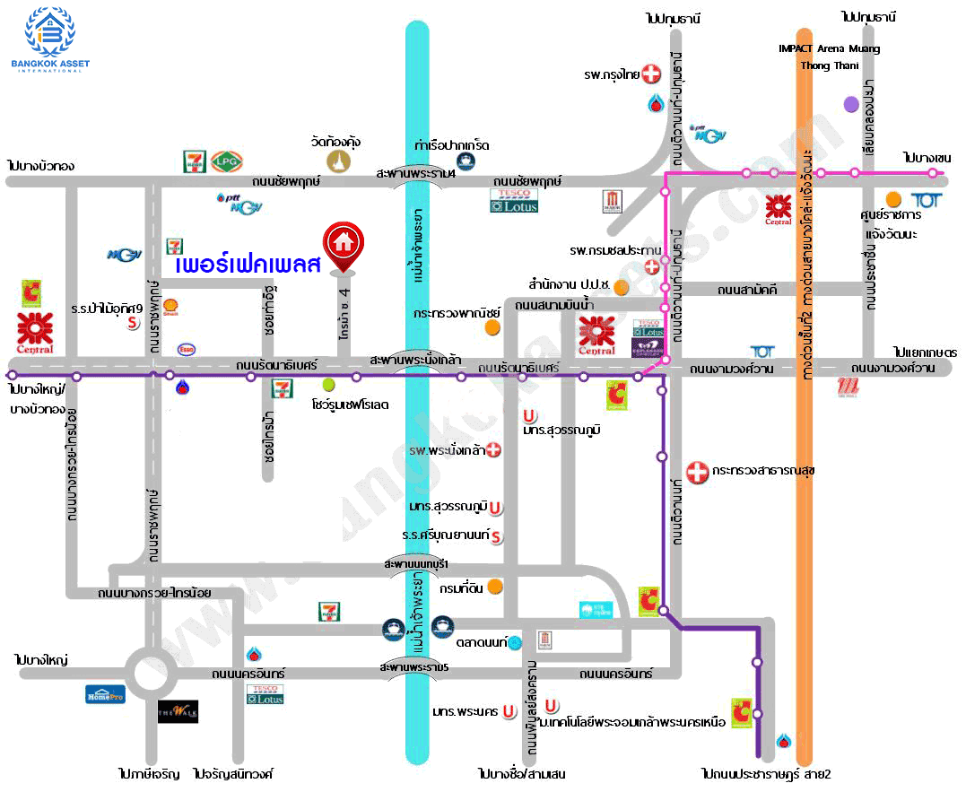 บ้านเดี่ยวมือสองย่านกรุงเทพฯ ม.เพอร์เฟคเพลส รัตนาธิเบศร์2 เนื้อที่กว้างขวางเกือบ 55 ตร.ว.  ฟังก์ชัน 3 ห้องนอน 3 ห้องน้ำ ที่จอดรถ 2 คัน บนทำเลแห่งการเดินทาง ใกล้รถไฟฟ้าสายสีม่วง "สถานีไทรม้า" และทางด่วน "งามวงศ์วาน"